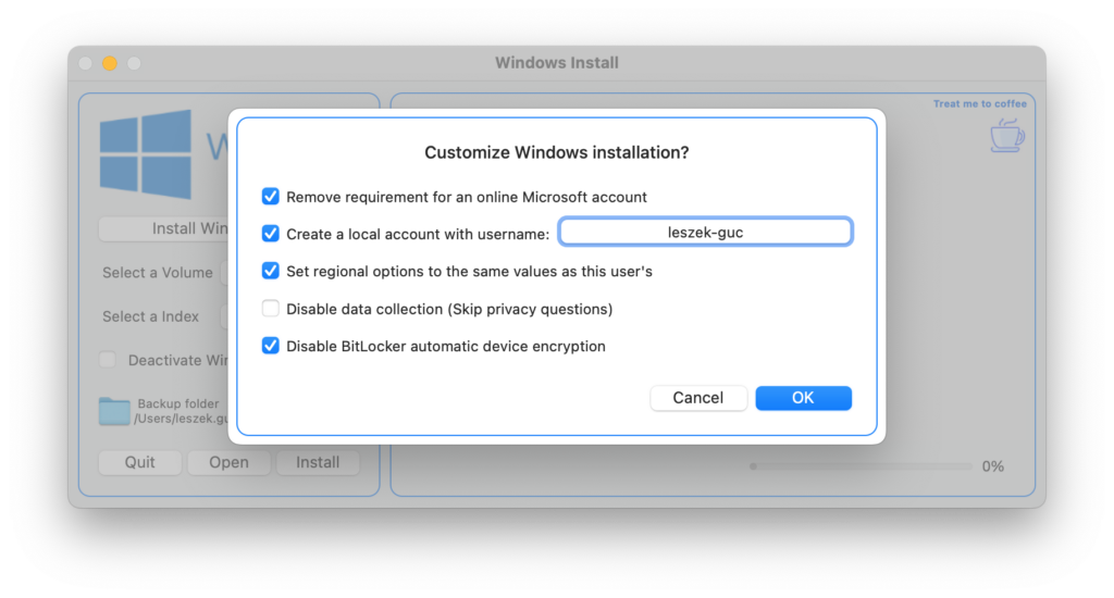 Aplikacja Windows Install - dodatkowe opcje instalacji systemu Windows