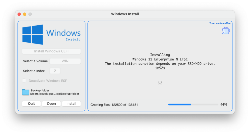 Aplikacja Windows Install - instalacja systemu Windows