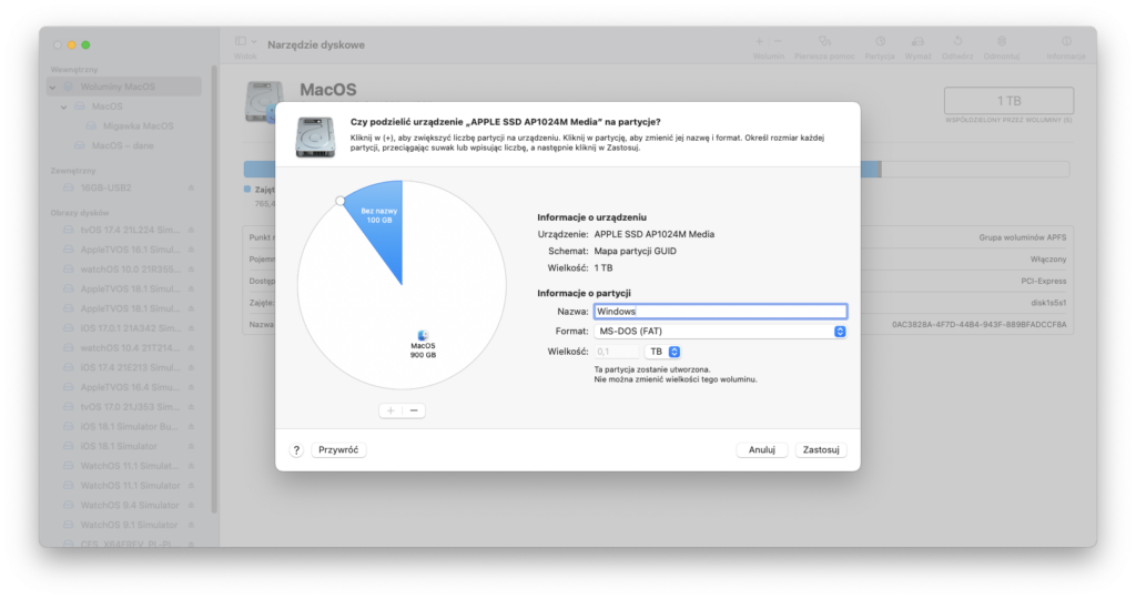 Narzędzia Dyskowe - macOS. Przygotowanie partycji pod system Windows 11