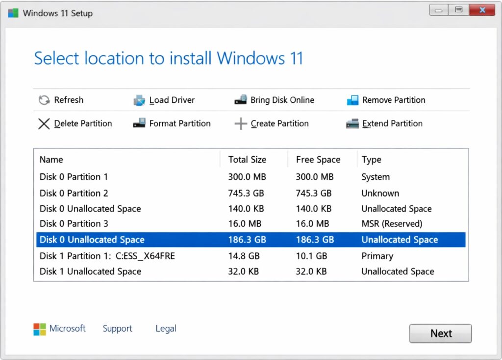 Instalacja Windows 11 na komputerze Mac - automatycznie utworzy partycje z wolnej przestrzeni dyskowej